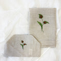 Natural Linen Bathroom Gift Set | Hand Embroidered Flamingo Flower | Gordonsbury