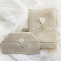 Natural Linen Bathroom Gift Set | Hand Embroidered Hydrangea | Gordonsbury