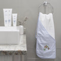 baby hooded towel with blue gingham and lion