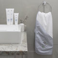 baby hooded towel with grey gingham and elephant