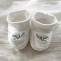 white pima cotton booties with bird