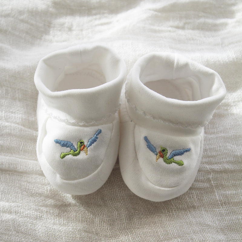 white pima cotton booties with bird