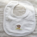 white cotton bib with lion