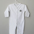 white cotton onesie with elephant
