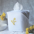 tissue box cover hand embroidered with mimosa