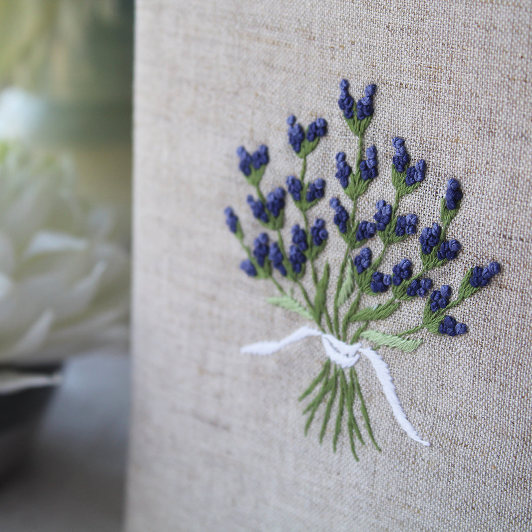 hand embroidered lavender linen cotton tissue box cover