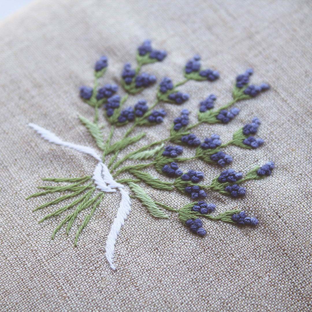 hand embroidered lavender linen cotton tissue box cover