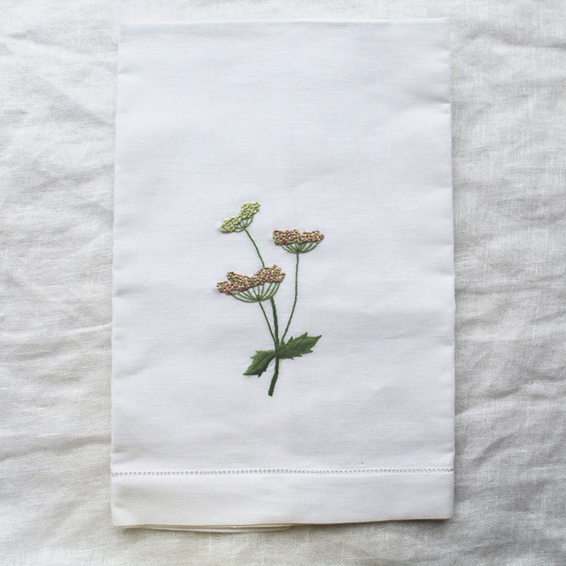 pure linen guest towel - white meadow flower