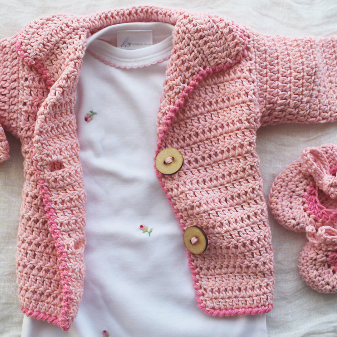 hand crocheted baby cardigan pink