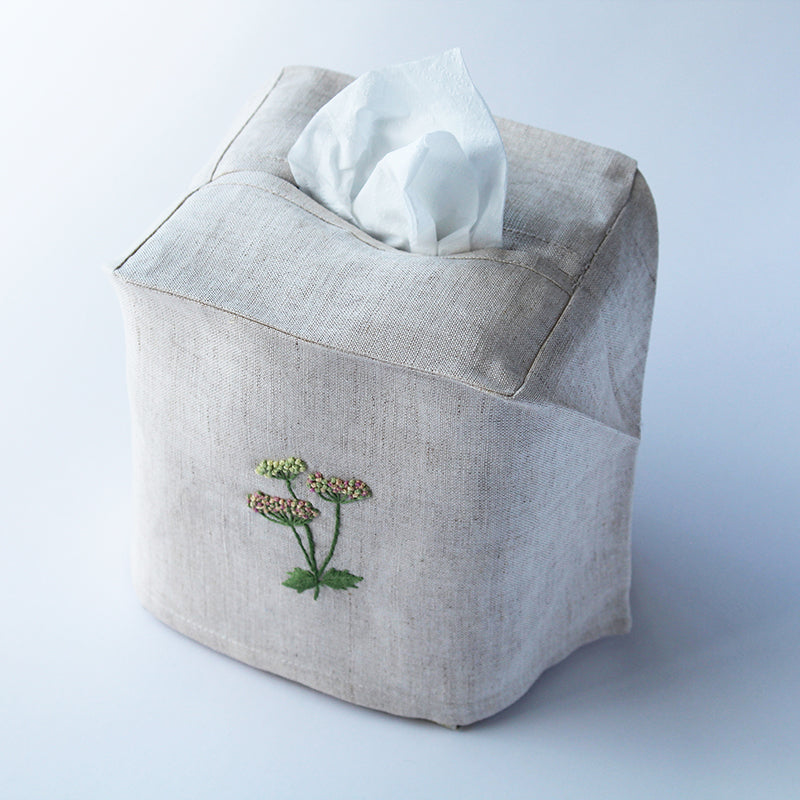 hand embroidered linen cotton tissue box cover