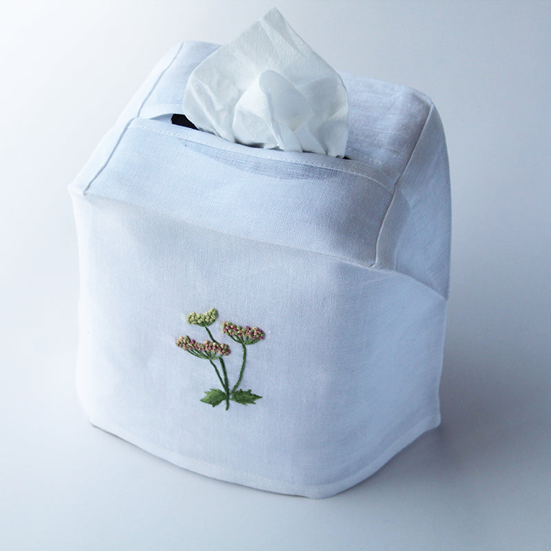 tissue box cover hand embroidered with meadow 