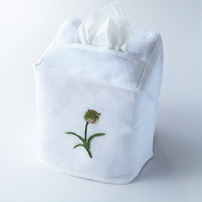 hand embroidered tulip  linen cotton tissue box cover