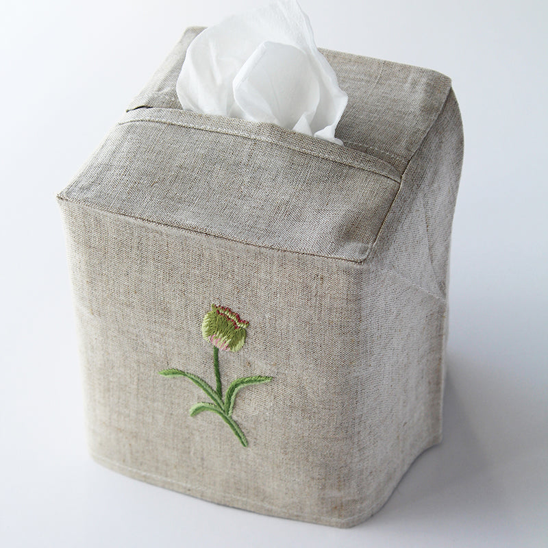 hand embroidered tulip linen cotton tissue box cover