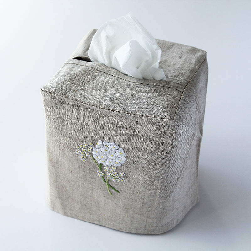 linen tissue box cover - natural hydrangea