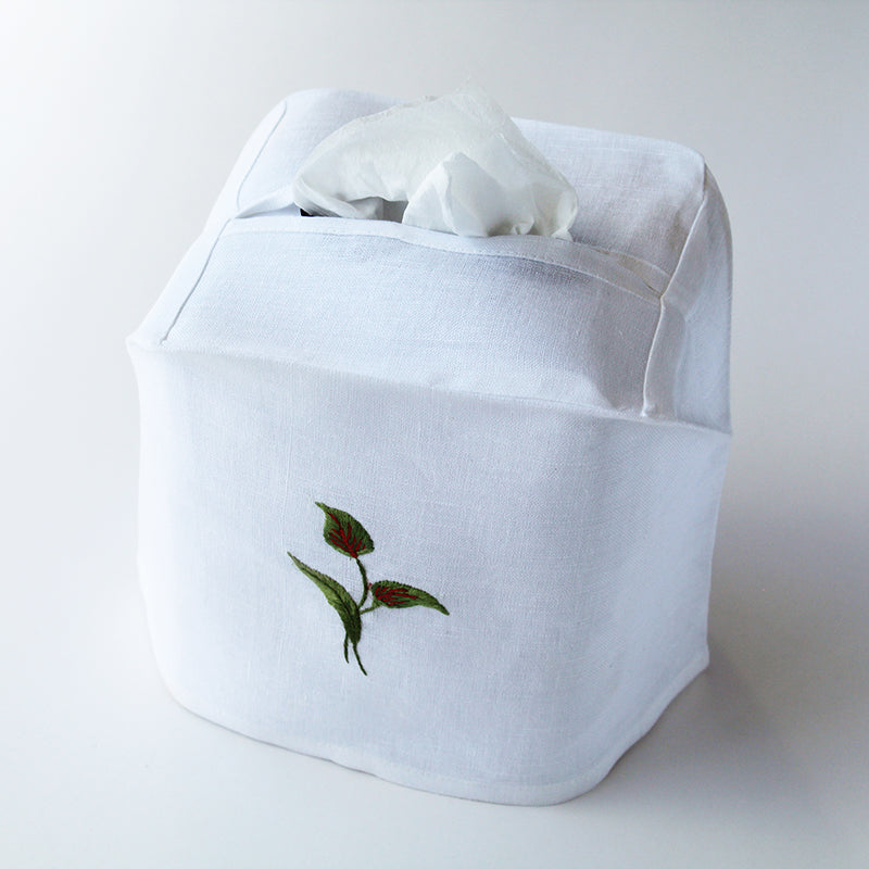 hand embroidered flamingo flower linen cotton tissue box cover