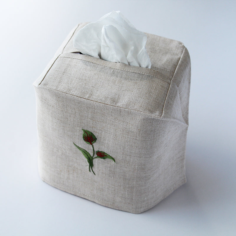 hand embroidered linen cotton tissue box cover