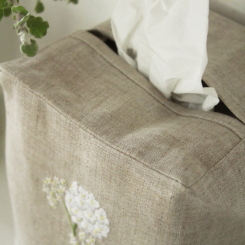 linen tissue box cover - natural hydrangea