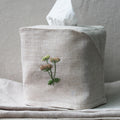 hand embroidered linen cotton tissue box cover detail