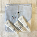 Blue Striped Hooded Towel & Baby Bath Gift Set | Hand Embroidered Nautical Sailboats
