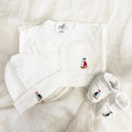 White Pima Cotton Newborn Layette Gift Set | Embroidered Nautical Sailboat