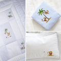 Blue & White Cotton Baby Bedding Gift Set | Hand Embroidered Safari Animals