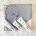 Gray Gingham Hooded Towel & Baby Bath Gift Set | Hand Embroidered Safari Elephant