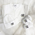 White Pima Cotton Newborn Layette Gift Set | Embroidered Safari Elephant