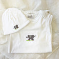 White Pima Cotton Newborn Sleep Sack Gift Set | Embroidered Safari Elephant