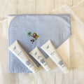 Blue Gingham Hooded Towel & Baby Bath Gift Set | Hand Embroidered Safari Lion