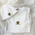 White Pima Cotton Newborn Sleep Sack Gift Set | Embroidered Safari Lion