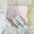 Pink Striped Hooded Towel & Baby Bath Gift Set | Hand Embroidered Pink Bunny
