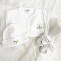 White Pima Cotton Newborn Layette Gift Set | Embroidered Pink Rosebuds