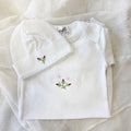 White Pima Cotton Newborn Sleep Sack Gift Set | Embroidered Pink Rosebuds