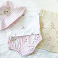 Pink & White Cotton Toddler Gift Set | Embroidered Rosebuds