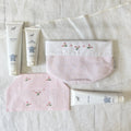 Pink Cotton Baby Bathroom Organizer Gift Set | Hand Embroidered Rosebuds