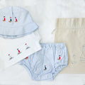Blue & White Cotton Toddler Gift Set | Embroidered Nautical Sailboats