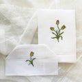 White Linen Bathroom Gift Set | Hand Embroidered Tulips | Gordonsbury