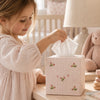 Cotton Nursery Tissue Box Cover, Hand Embroidered, Pink Stripe Rosebuds