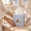 Cotton Nursery Tissue Box Cover, Hand Embroidered, Blue Stripe Teddy Bear