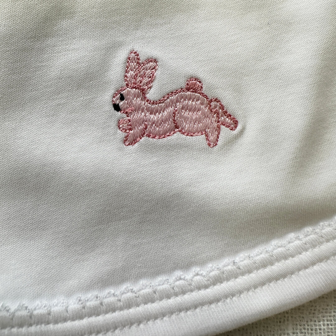 pima cotton bib with bunny and picot trim