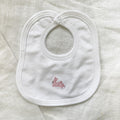 pima cotton bib with bunny and picot trim