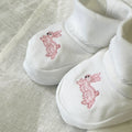 White Pima Cotton Booties with Bunny and White Picot Trim