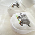 White Pima Cotton Booties with Elephant and White Picot Trim