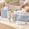 Blue Cotton Baby Bathroom Organizer Gift Set | Hand Embroidered Baby Bees