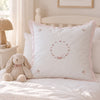 White Cotton Euro Pillow Sham hand embroidered Pink Rosebuds