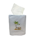 Cotton Nursery Tissue Box Cover, Hand Embroidered, Blue Gingham Elephant