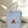 Cotton Nursery Tissue Box Cover, Hand Embroidered, Blue Stripe Teddy Bear