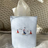 Cotton Nursery Tissue Box Cover, Hand Embroidered, Blue Striped Nautical Sailboats
