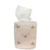 Cotton Nursery Tissue Box Cover, Hand Embroidered, Pink Stripe Rosebuds