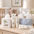 Blue Cotton Baby Bathroom Organizer Gift Set | Hand Embroidered Safari Elephant
